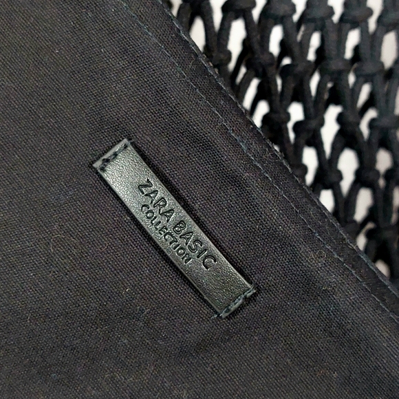 Zara black handmade fishnet shopping bag w zippered canvas pouch, NWT - Picture 3 of 9